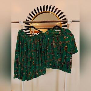 Green Patterned Kids Shirt & Top Set